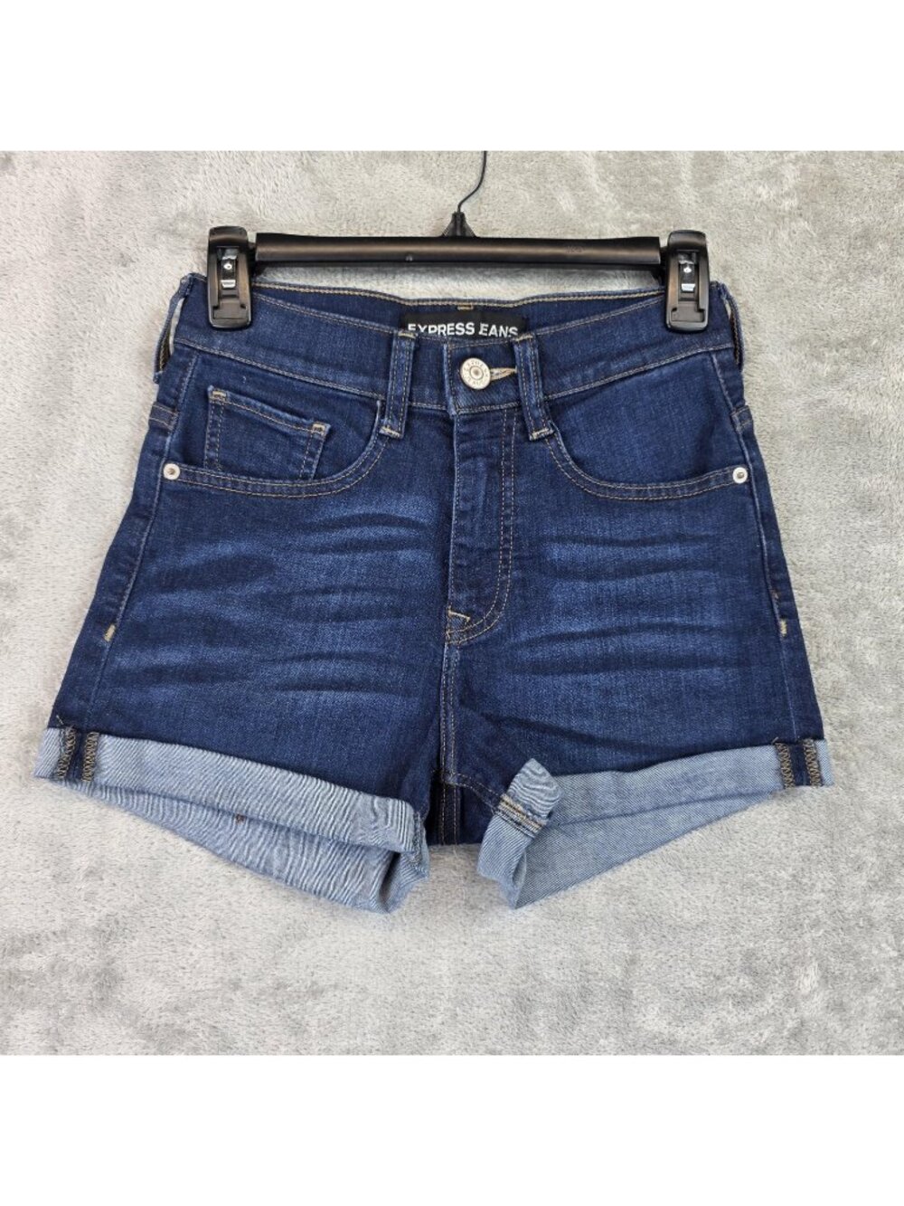 Express Jeans Shorts Womens 0 Blue Denim High Rise Cuffed Stretch Casual Summer